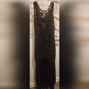 Elegant Black Beaded Dress, 1920s Vibes